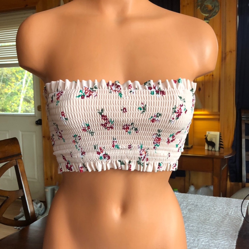 Pink floral Bandeau/swim Top